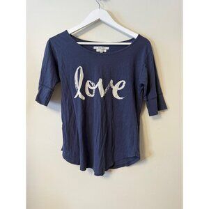 KK INTL Blue Gray 3/4 Sleeve “Love” Scoop Neck Shirt  Do Good Today Small Graphi